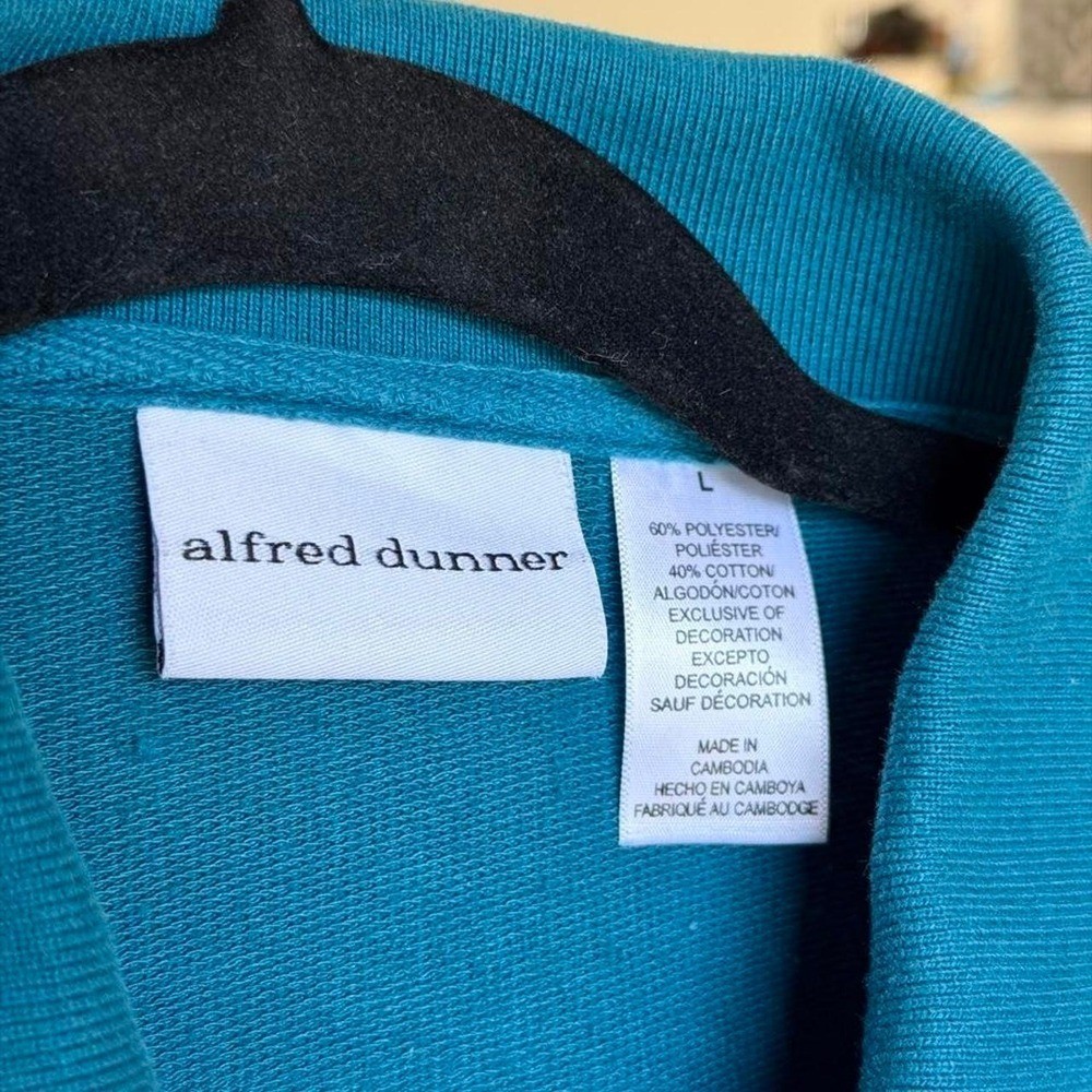 Vintage Alfred Dunner Teal Velour Patchwork Polo Top ✨ Size L