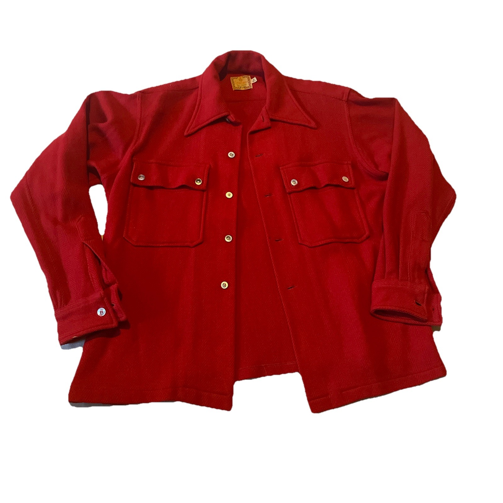Courtleigh M 15.5 Vintage Wool E&W Red Shirt Jacket Button Pocket Collar Shacket