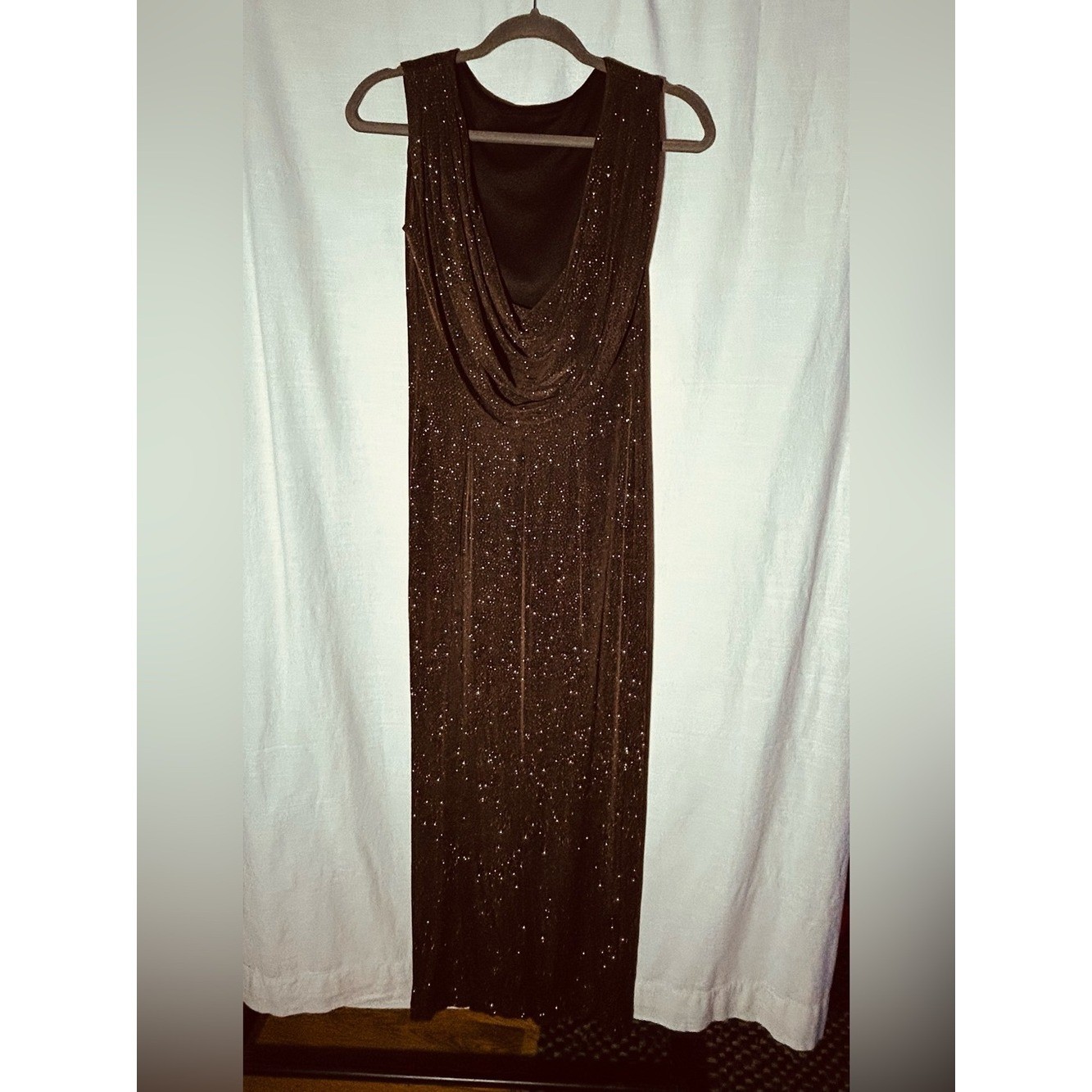 Vintage Jessica Howard Brown Sparkle Back Cowl Neck Maxi Dress