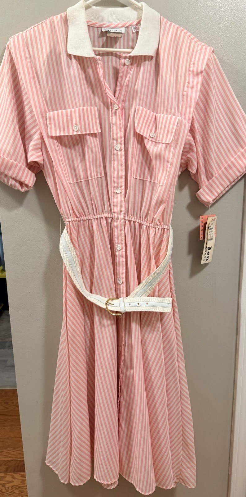 Walden Classics Vtg 70’s-80’s Pink White Stripe Fit & Flare Dress 18 NWT See Des
