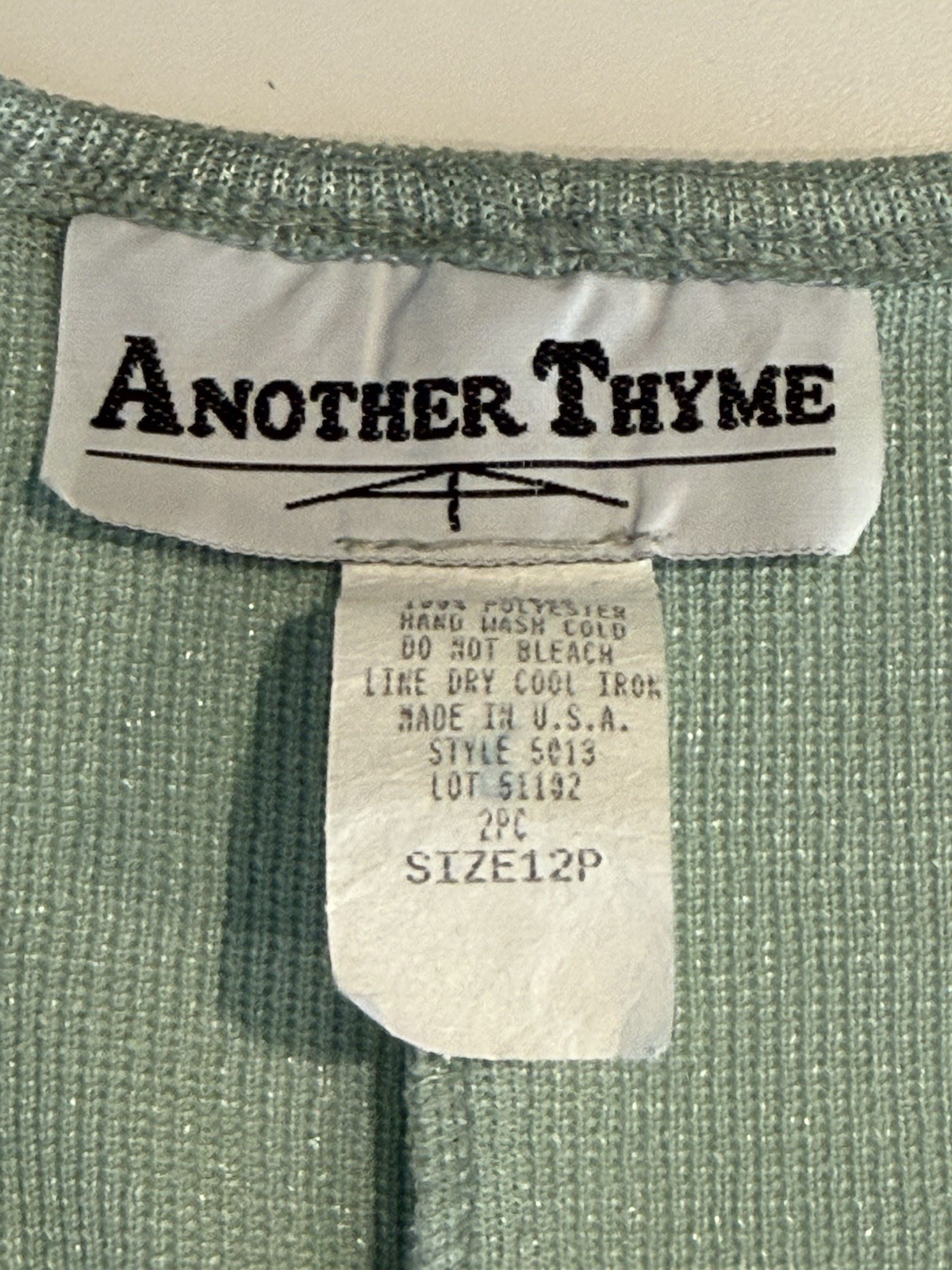 2 Piece Vintage Another Thyme Green Dress/Cardigan Women’s 12 Petite USA Made
