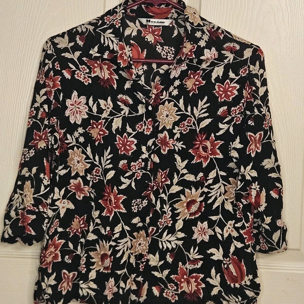 Whimsigoth Vtg 70s Nygård Dark Floral Blouse XS Witchy Fairy Grunge Cottagecore