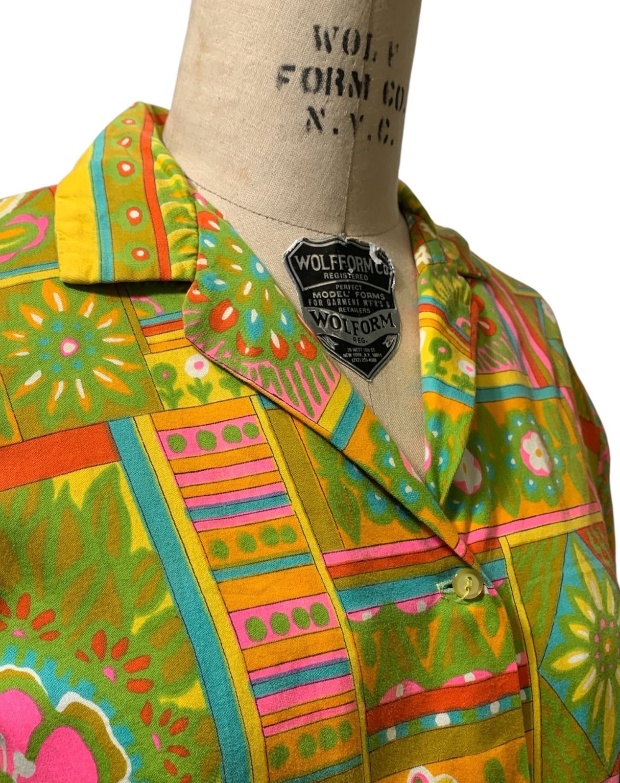 ALEX COLMAN Vintage 60s/70s Women’s Psychedelic Print Cotton Blouse Shirt – Sz L