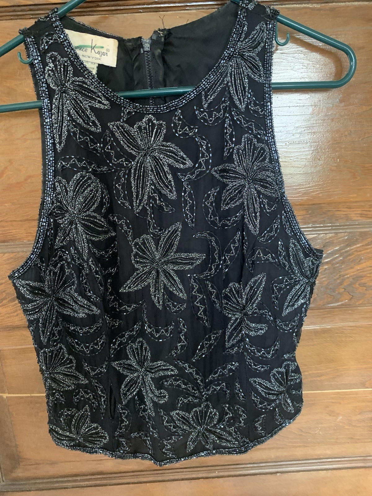 Vintage Lawrence Lazarus Women’s Black Silk Beaded Sleeveless Top Evening Party