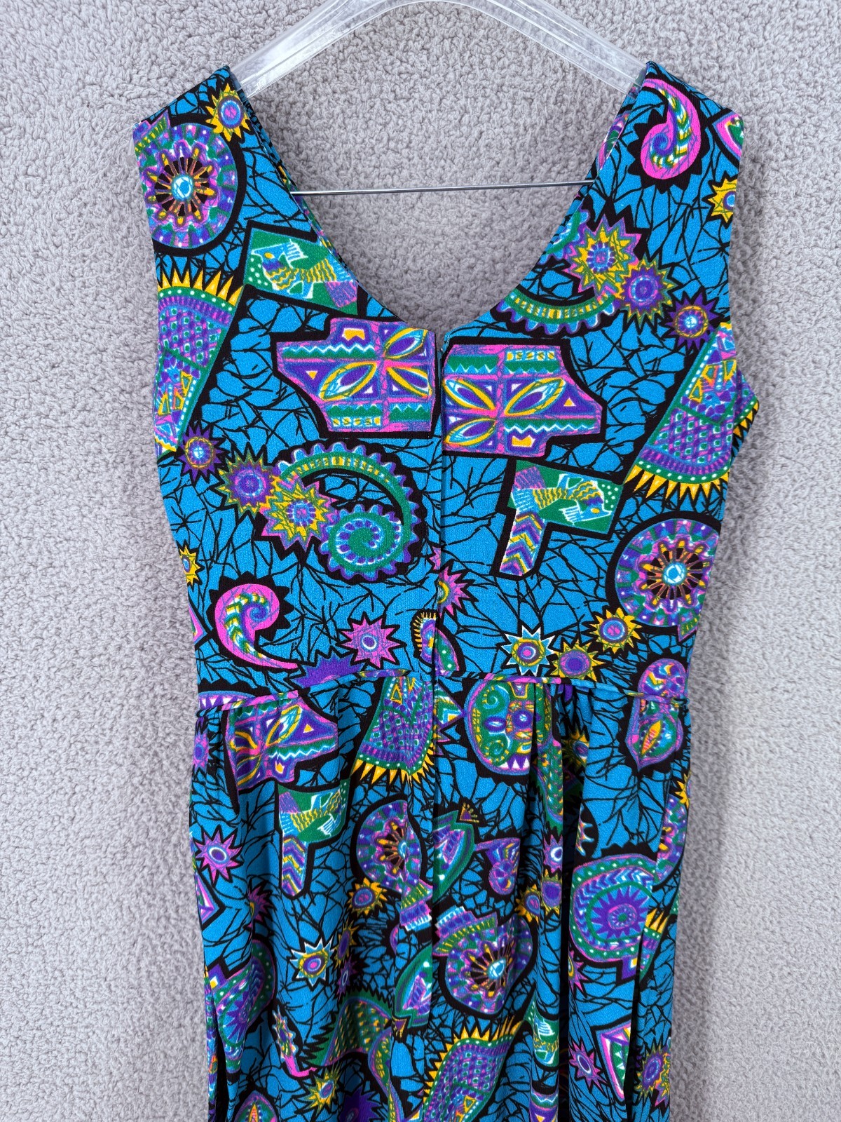 Vintage 60s 70s Maxi Dress Psychedelic Hippie Para Ti Union Made 13/14 Modern M