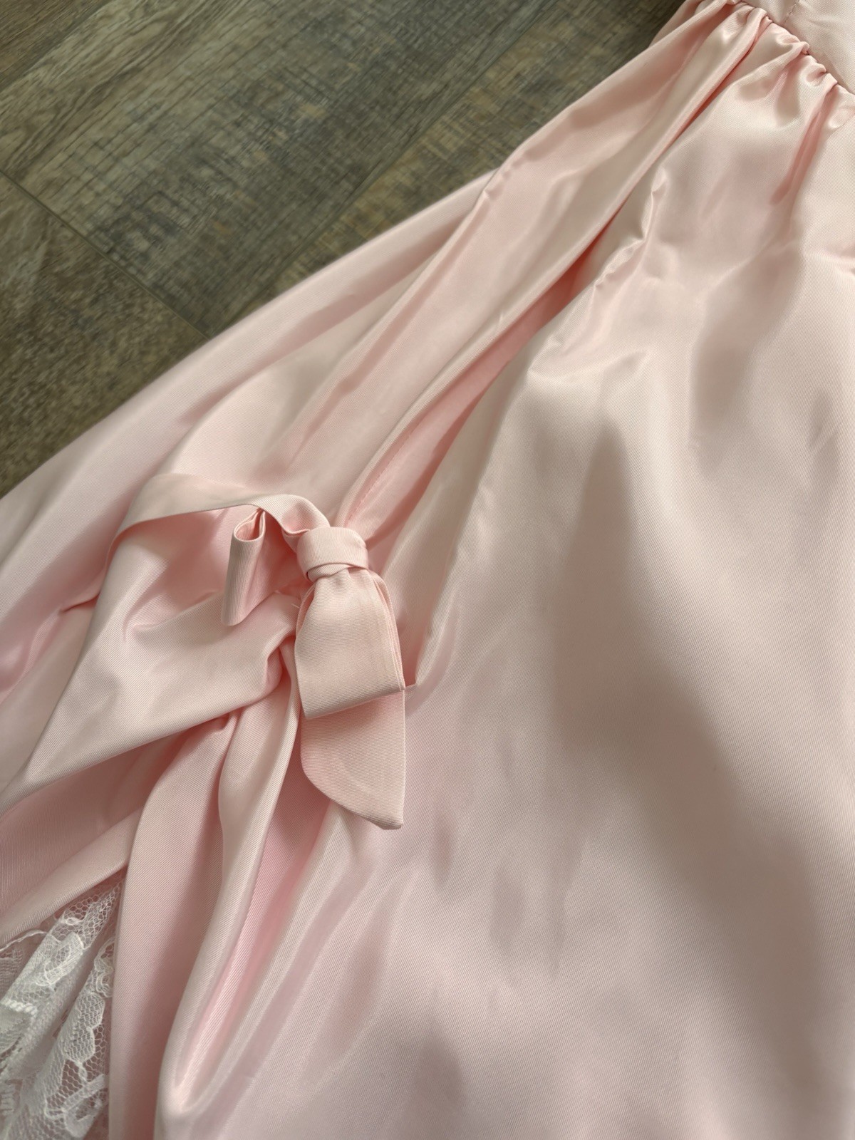 VTG 80s Roberta California Pink Satin Lace Cottagecore Dress Prairie Princess