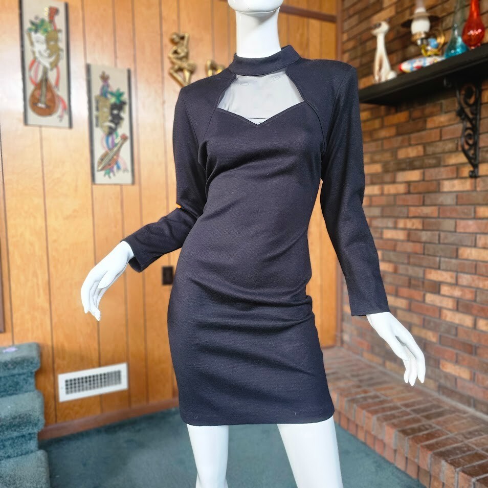 Vtg 80s Glam Goth Lolita Choker Bodycon Backless Stretch Mini Party Dress M/L