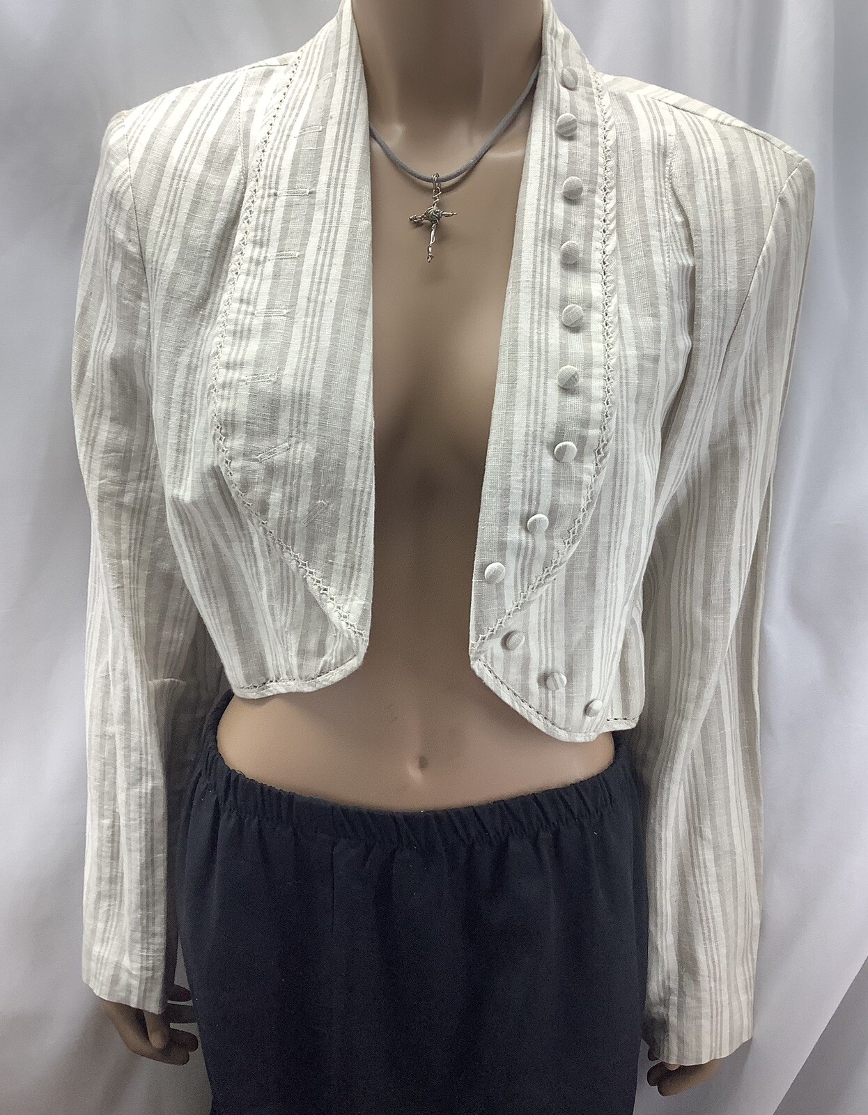 Audacity Blazer Womens Small Khaki Striped Linen Cotton Jacket MFC231027/BB2