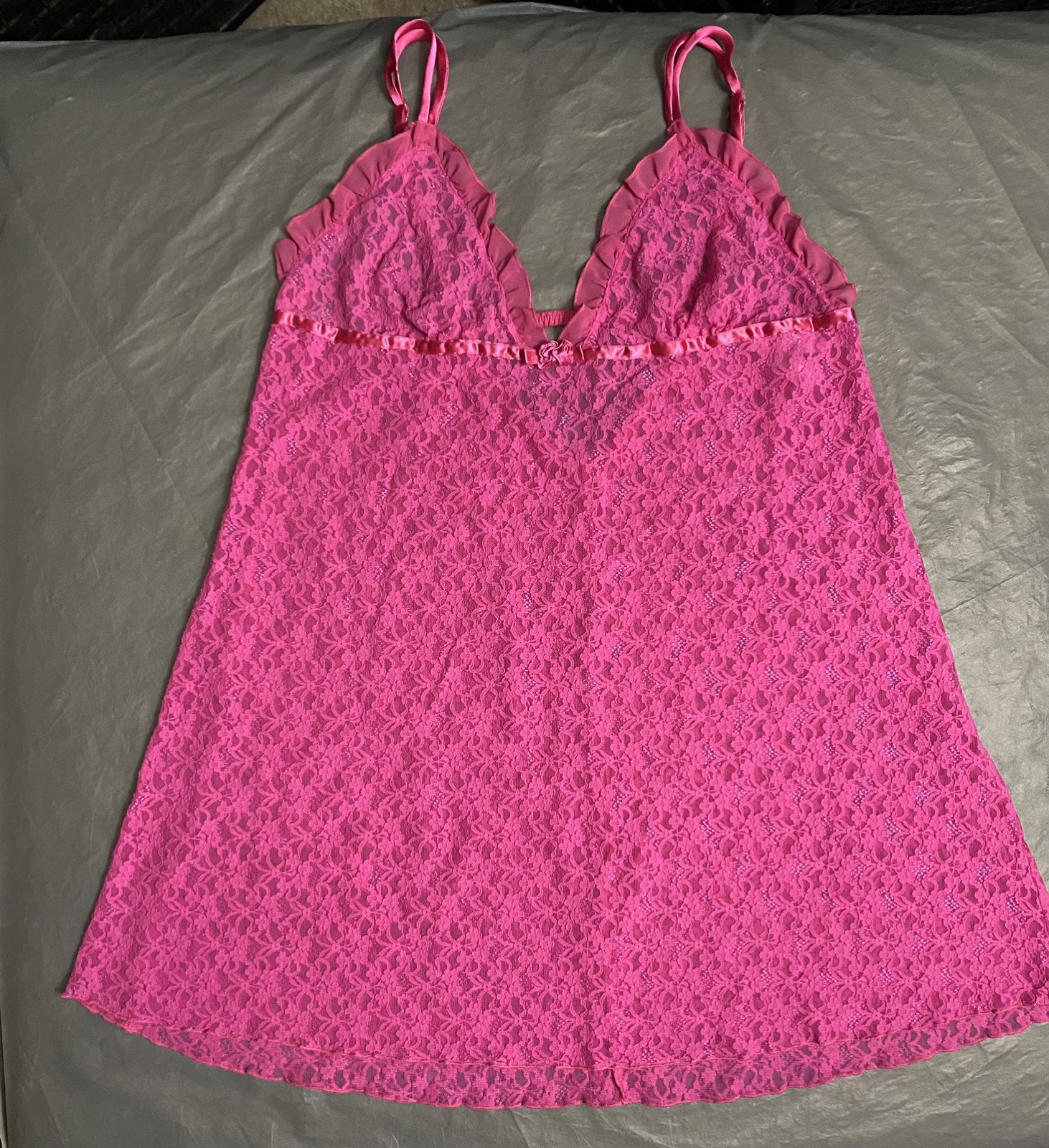 Dentelle Women L Babydoll Lace Slip Nighty Lingerie Chemise Dress Stretch Pink
