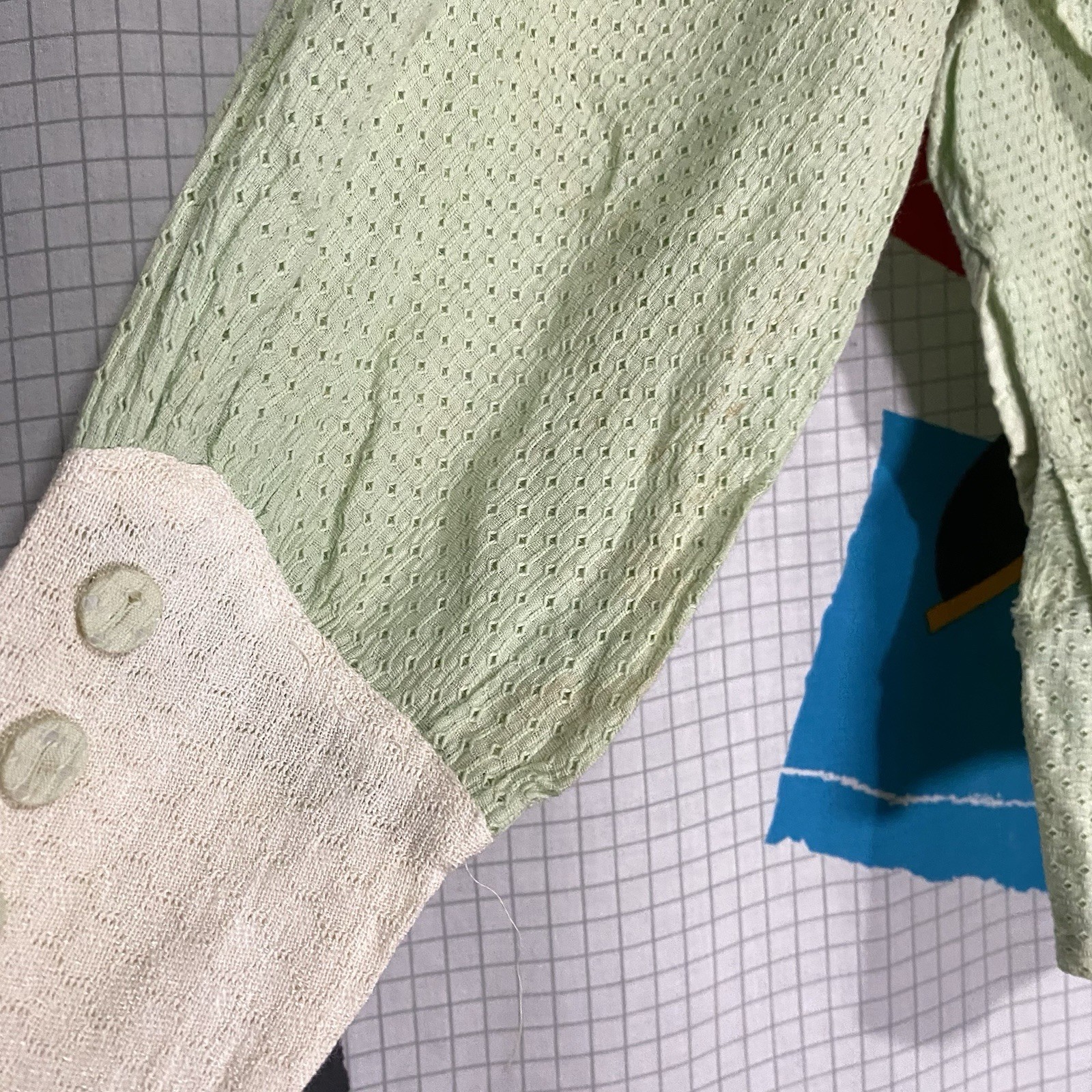 Vintage 1910s Blouse Eyelet Lace Green Cotton Sheer Victorian Edwardian Ties 20s
