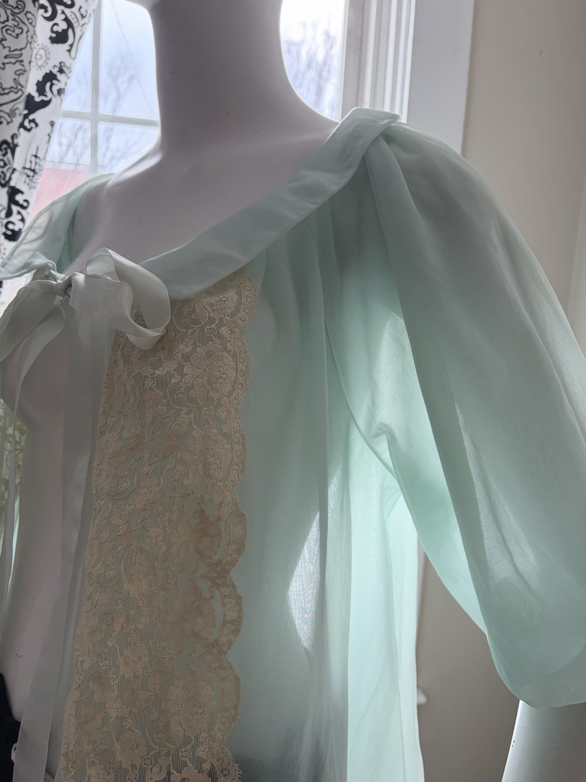 Vtg Hollywood Designer Sheer Chiffon Peignoir Robe Shorti Nightgown Set L X