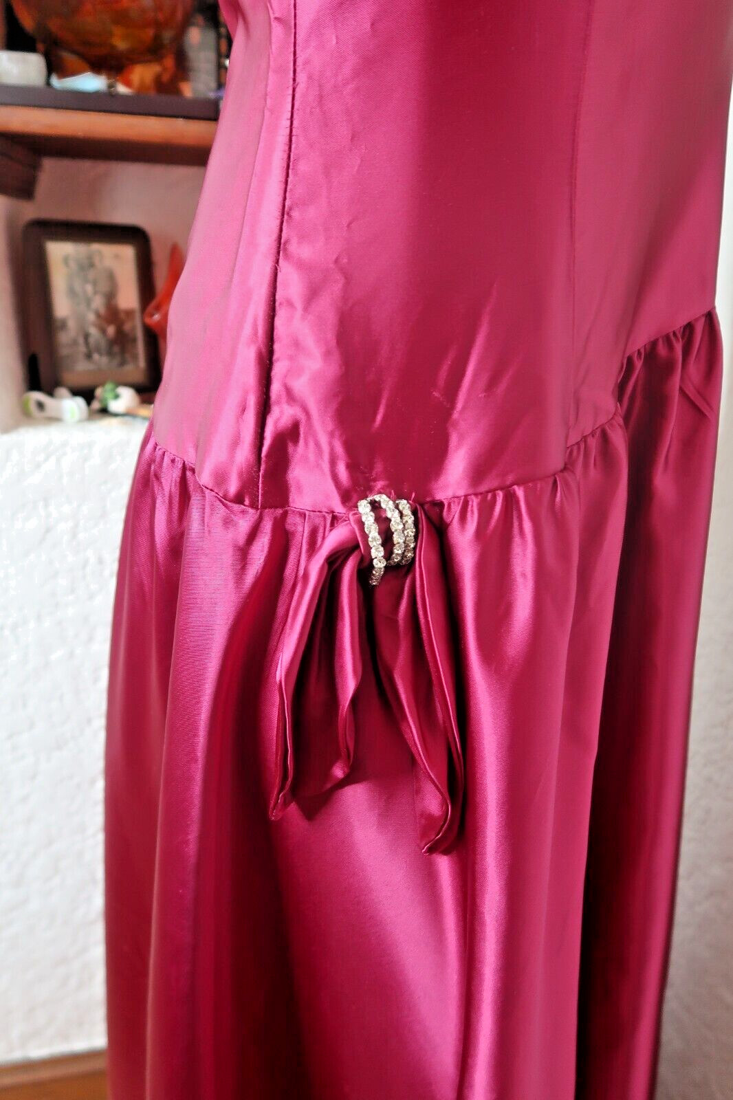 Vintage One Shoulder Dance Allure Alfred Angelo Deep Pink Satin Prom Maxi Dress