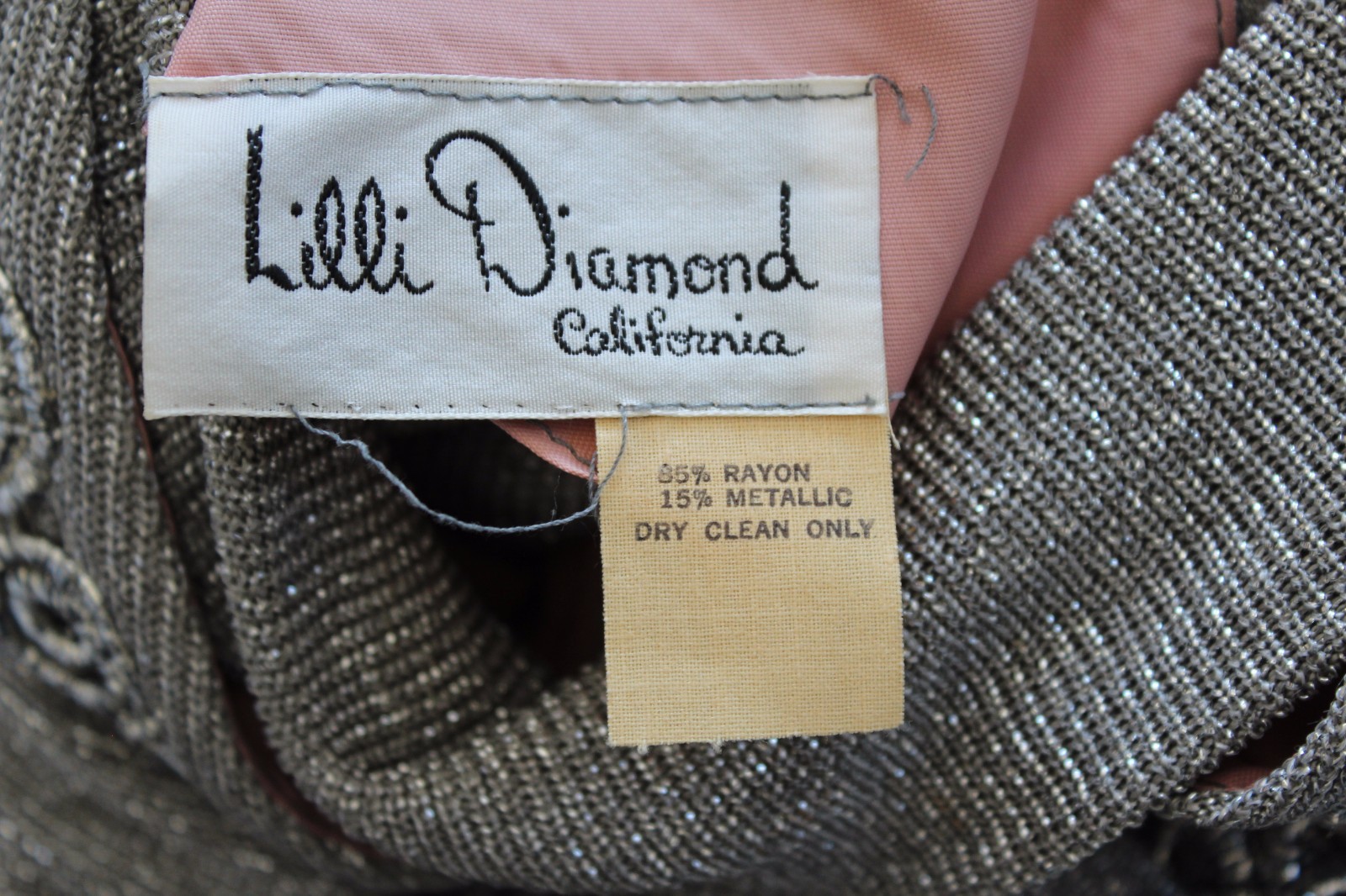 Vintage LILLI DIAMOND Silver Knit Embellished Long Dress L#160a