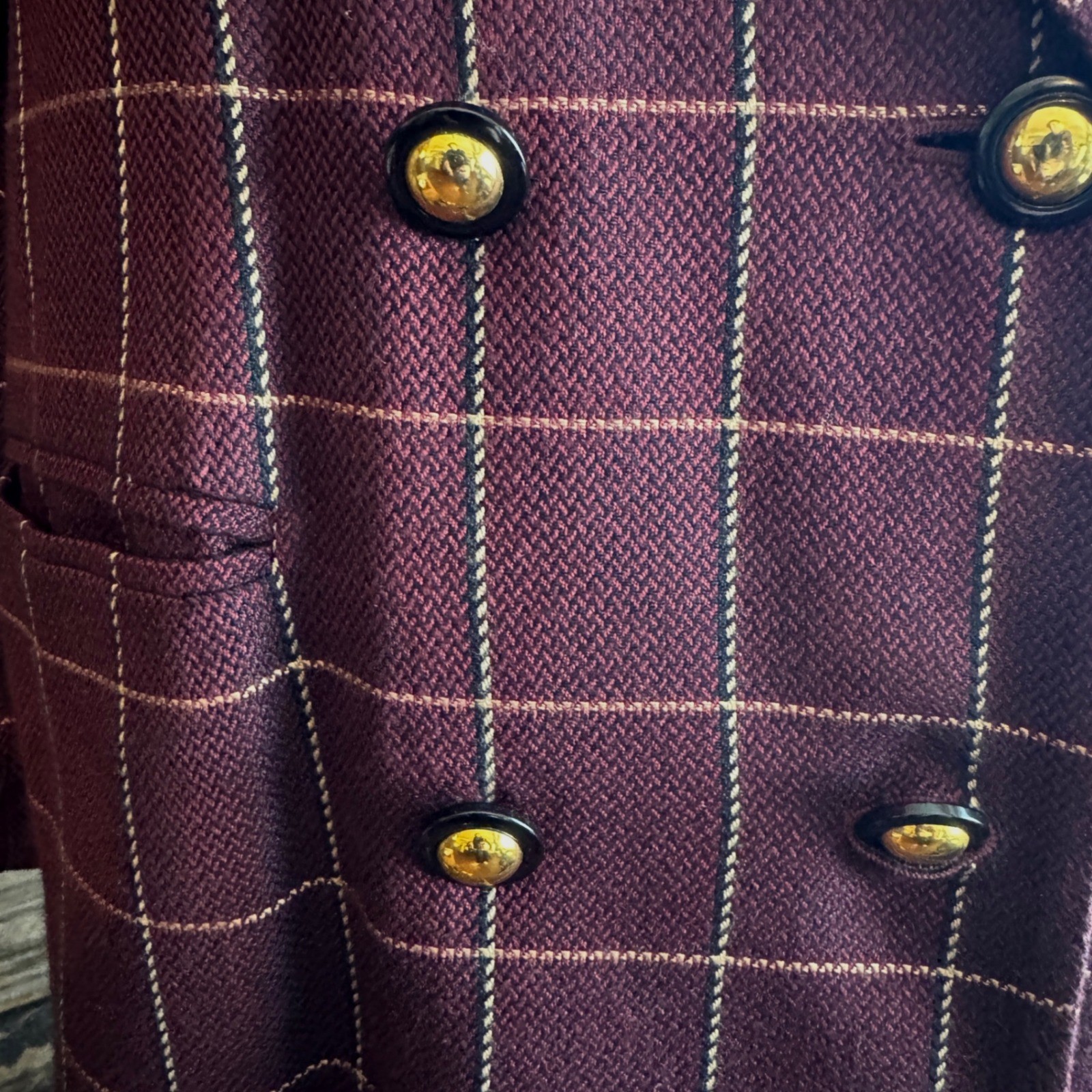 Vintage En Avance Burgundy Windowpane Plaid Blazer Size