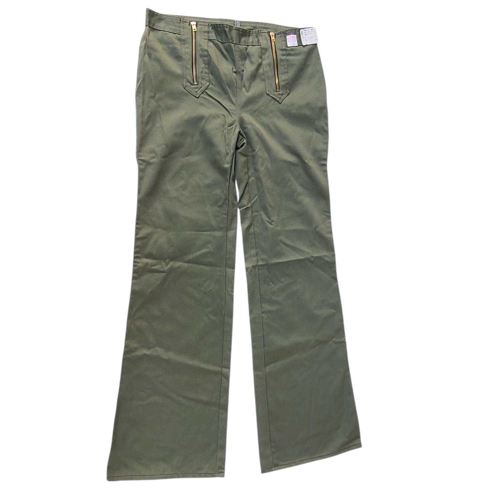 NOS Vintage 70s Double Zipper Jeans Bell Bottom Wide Leg 1970s Khaki Green