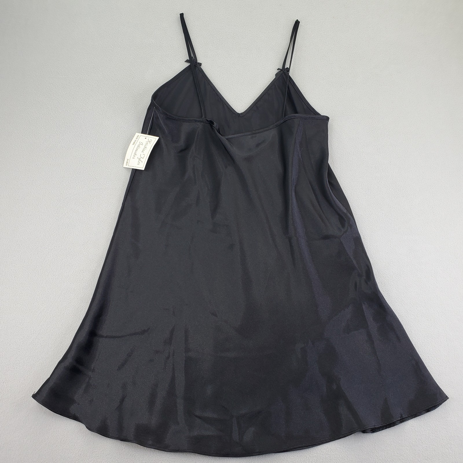 VTG Kristine Tyler Intimates Nightgown Womens L Dark Black Liquid Satin USA NOS