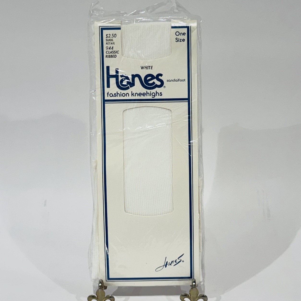 NOS Vintage Hanes 100% Nylon Fashion Kneehighs White Classic Ribbed USA