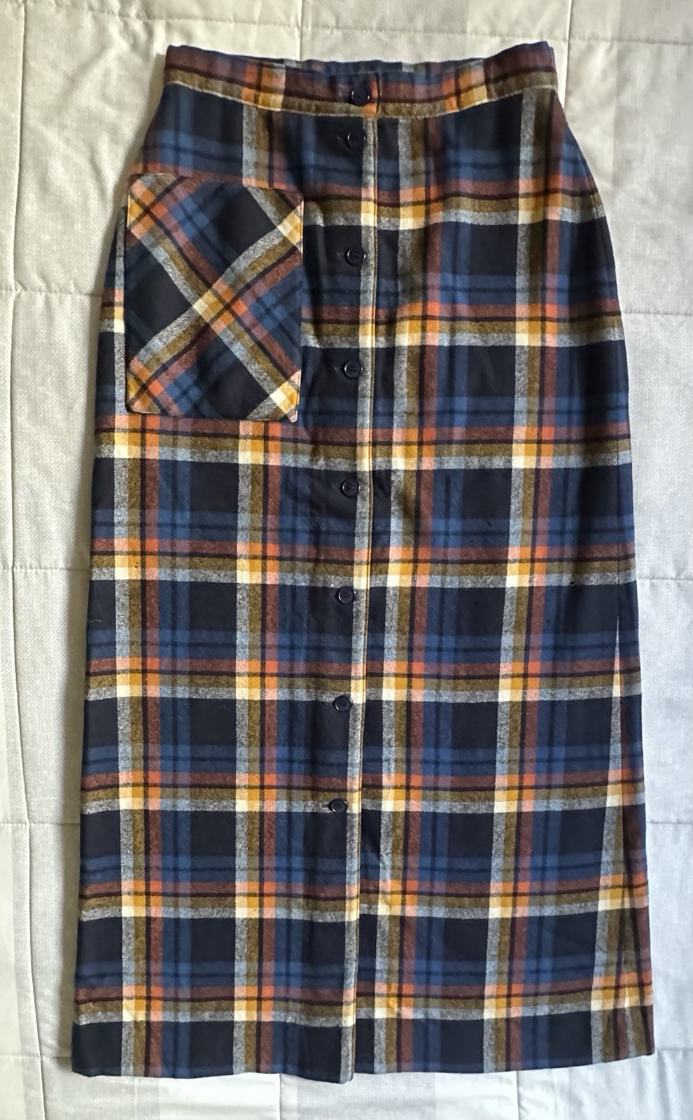 VTG Pendleton Knockabouts 100% Wool Plaid Maxi Skirt Size 14 Button Front READ