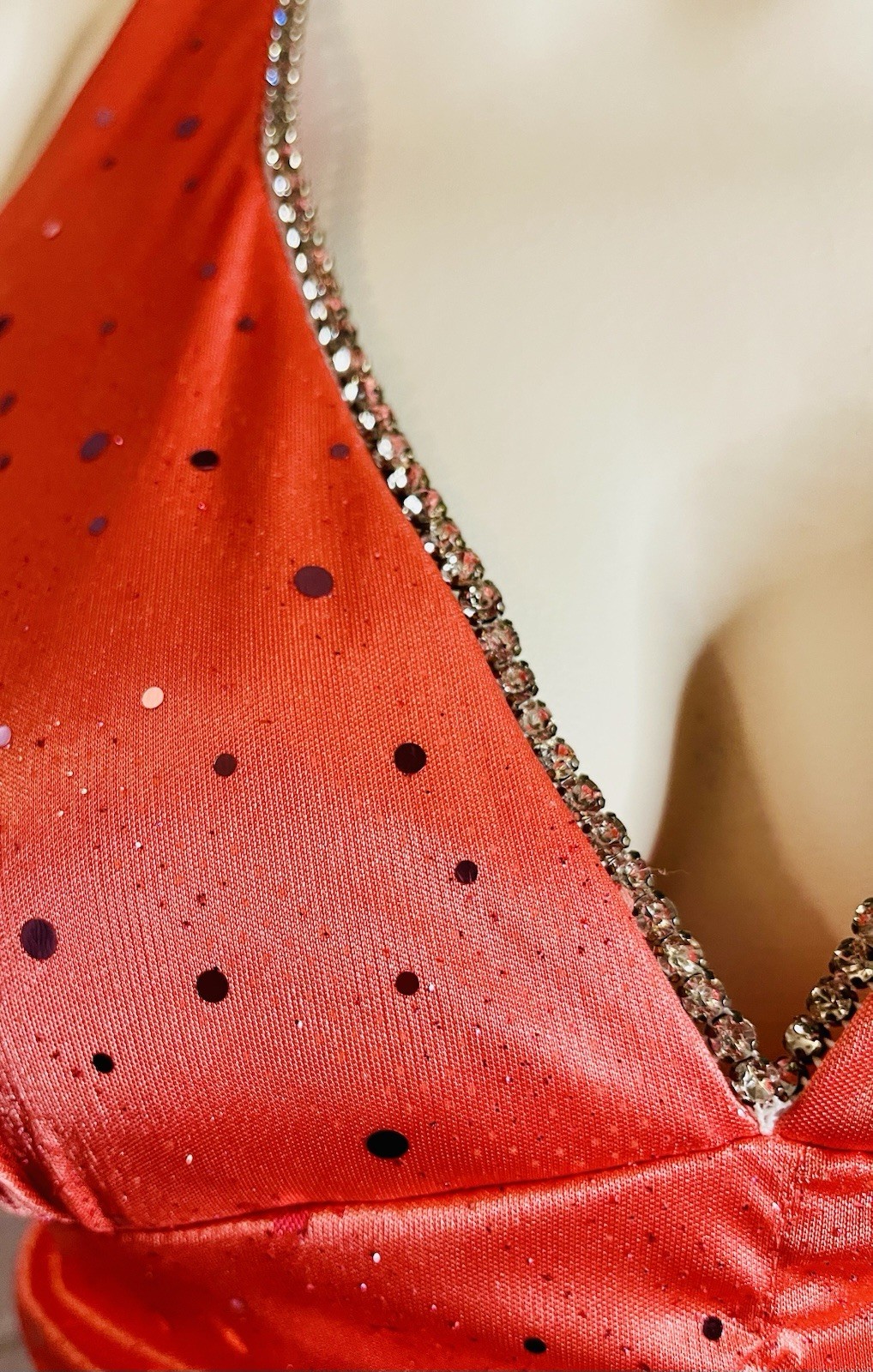 Y2K Glam Coral Sparkle Cocktail Formal Halter Style Dress In SIZE M