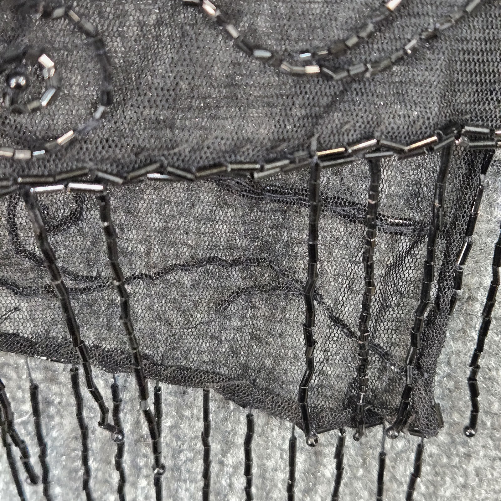 Vtg Sheer Whimsigoth Romantic Gothic Black Beaded Cardigan Cover Up Fringe XL