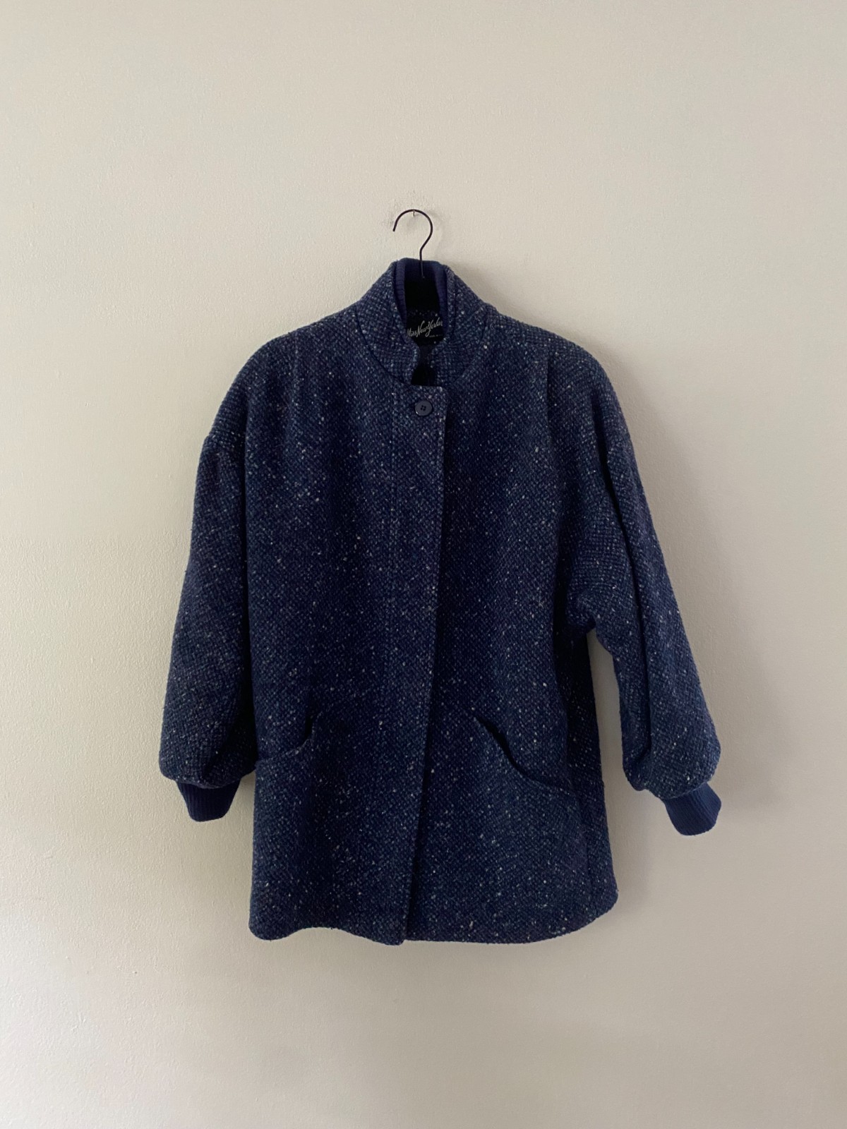 Vintage 1980s Navy Blue Wool Tweed Jacket Boho Miss New Yorker M/L
