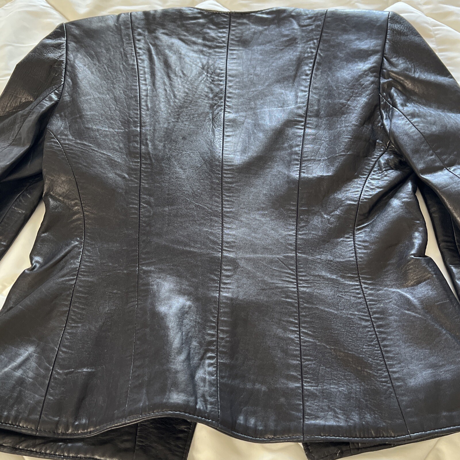 Vintage Black Lamb skin Genuine Leather Iconic Blazer Gold Accent Design Small