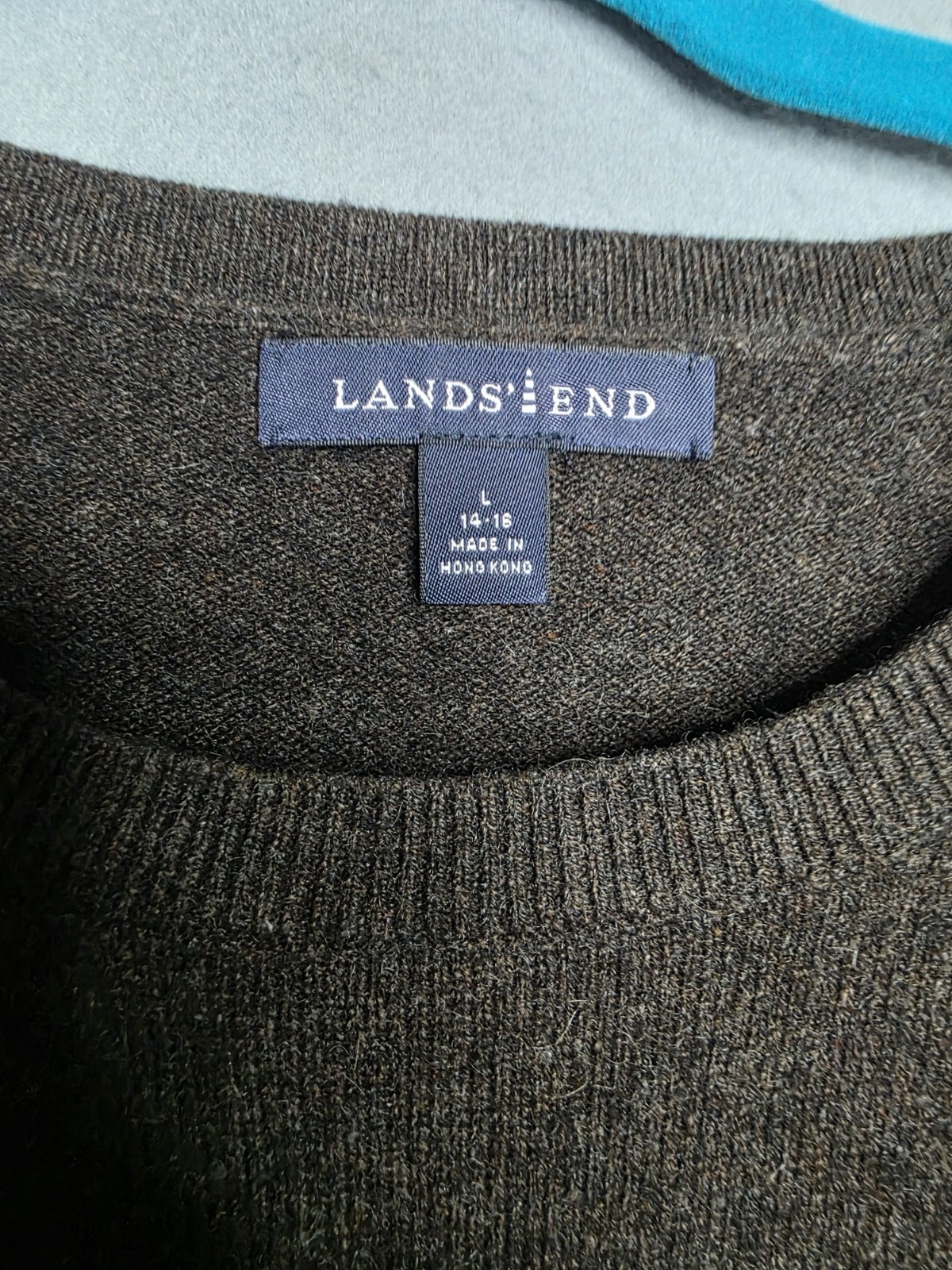 Lands’ End Cashmere Womens L 14/16 Brown Round Neck Sweater