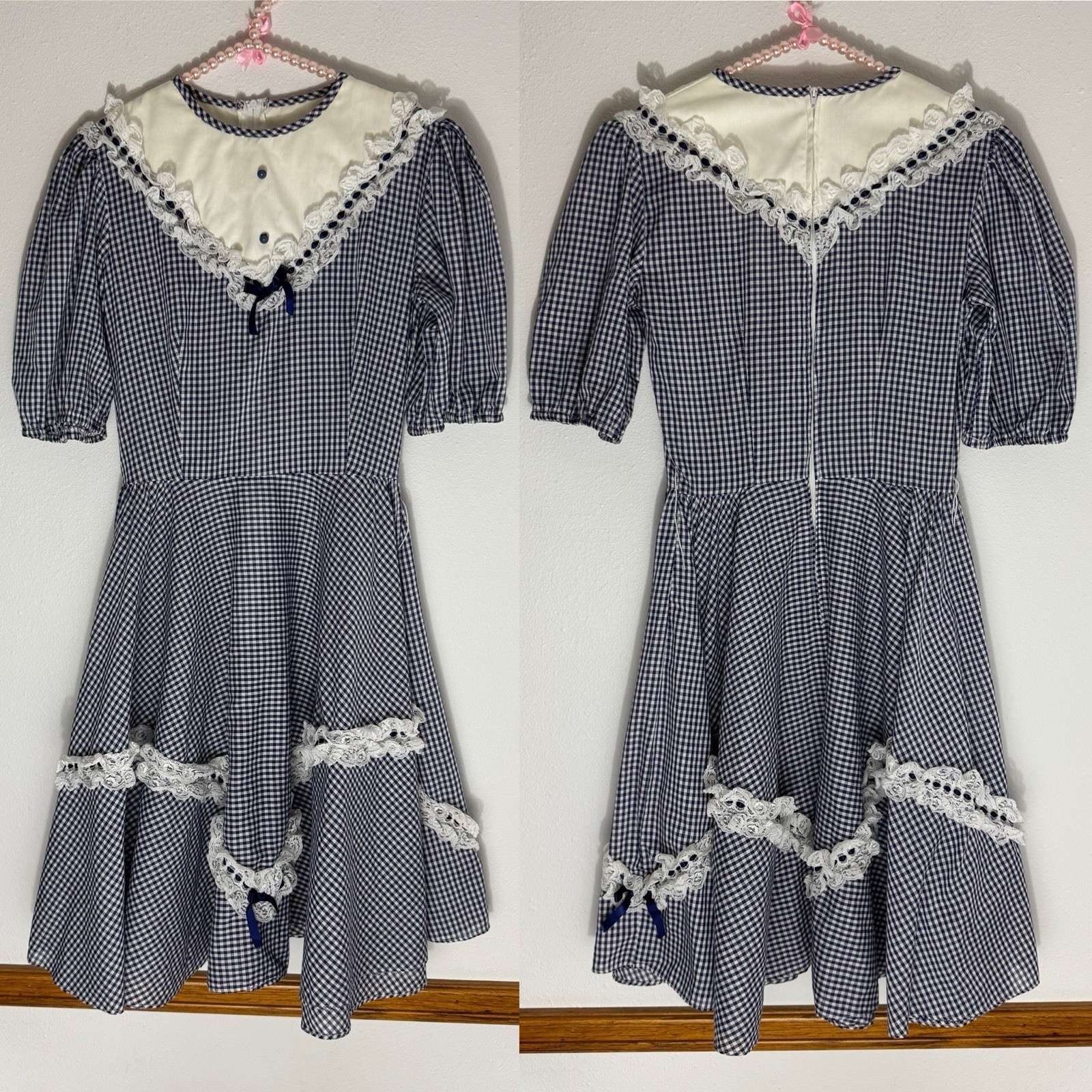 Vintage Jeri Bee navy blue gingham cottagecore dress size 10