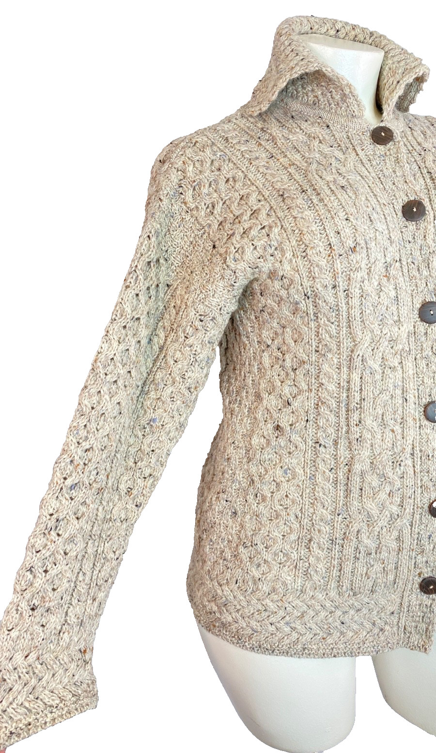 Vintage 1990s Irish wool cardigan sweater women’s L oatmeal Ireland BLARNEY knit