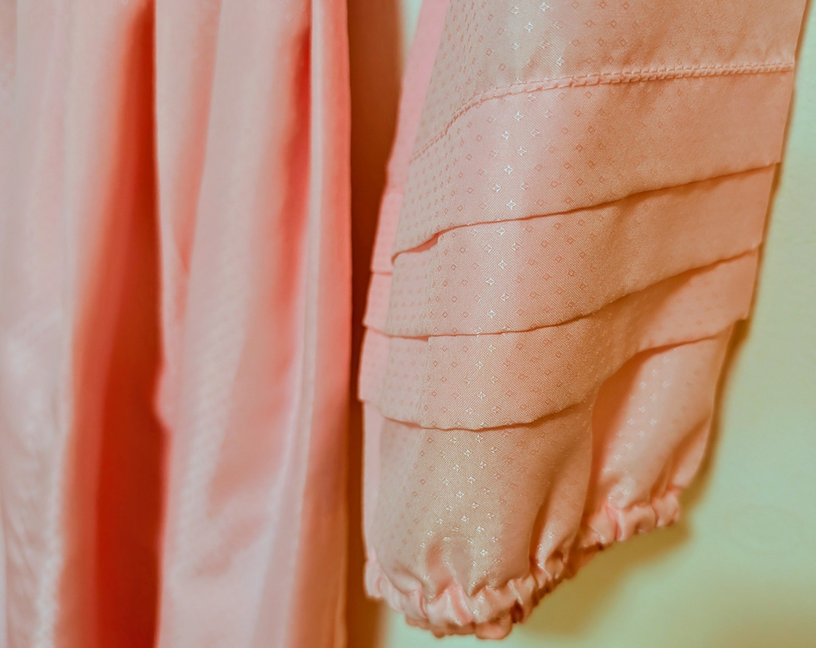Handmade 1970s Pink Satin Polyester Fit & Flare Dress Lace Neckline M