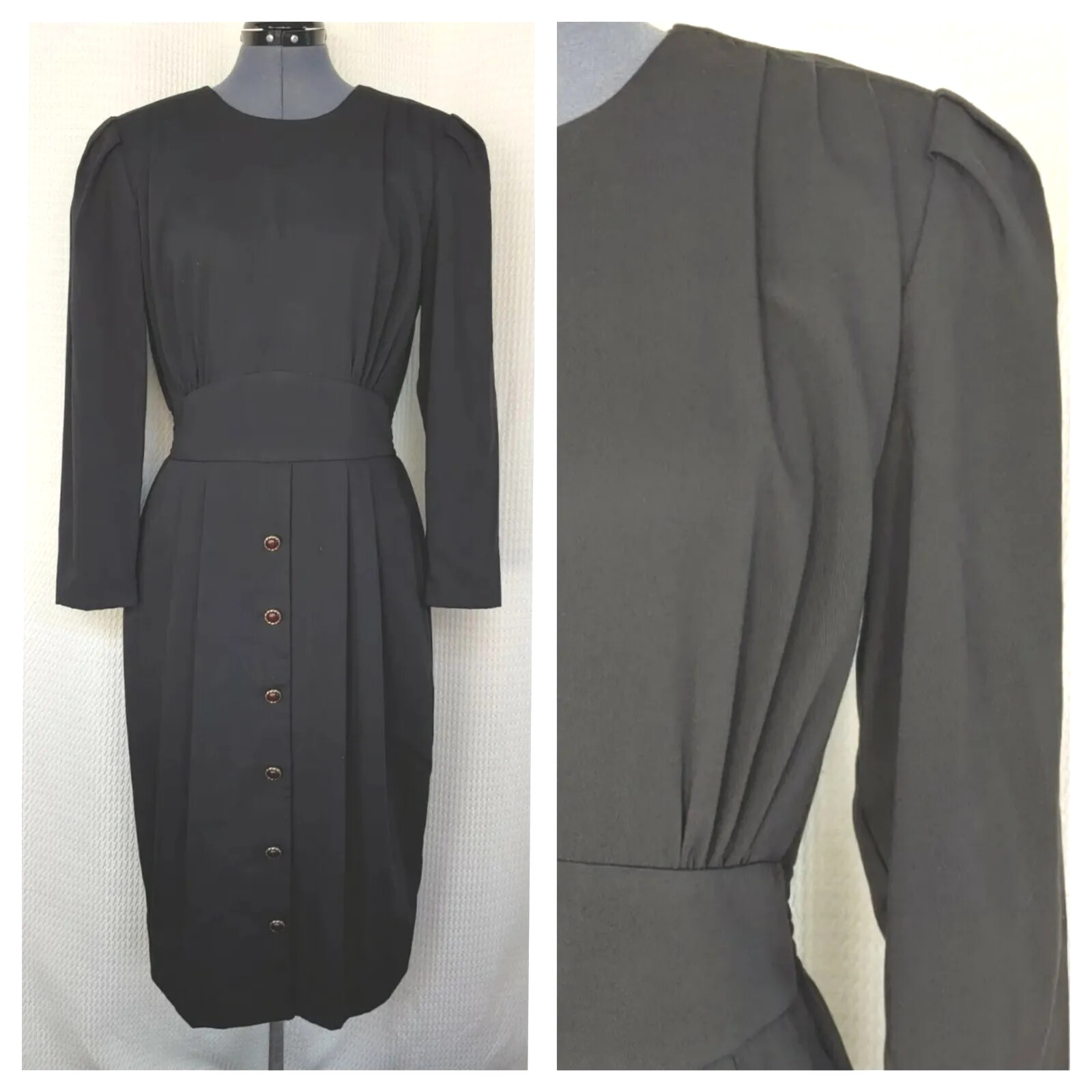 Vintage Special Effects Black Dress with Button Detail Down Front of Skirt Sz 10