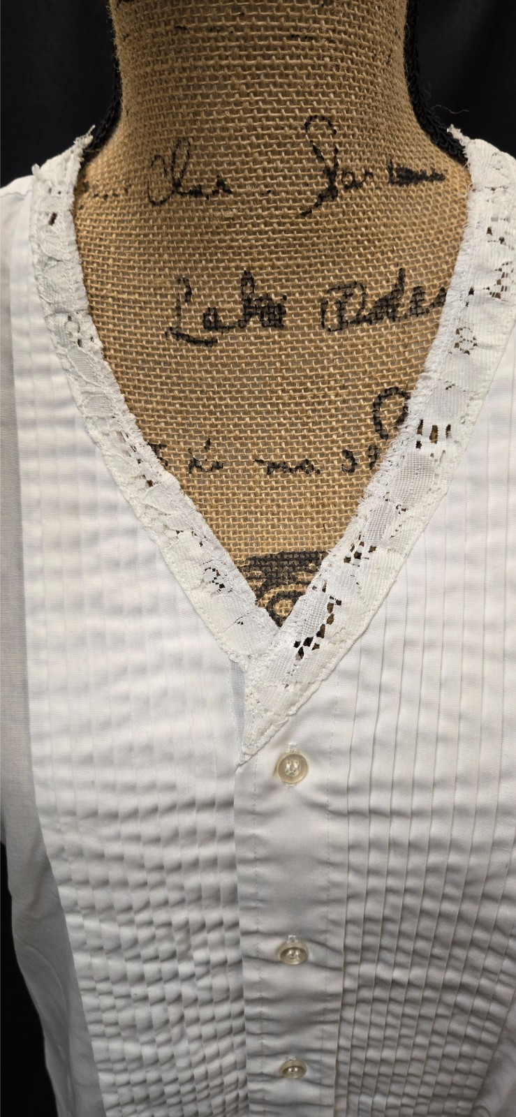VTG Customized Neil Allyn Polycotton & Lace Ladies Tuxedo Shirt, Sz M 32/23
