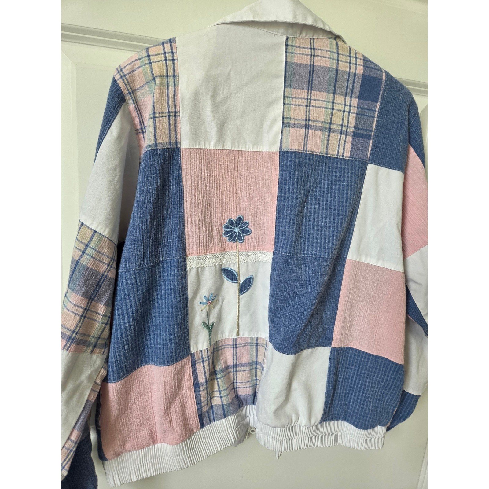 Koret City Blues Patchwork Embroidered Floral Jacket Pink Blue Plaid Petites M