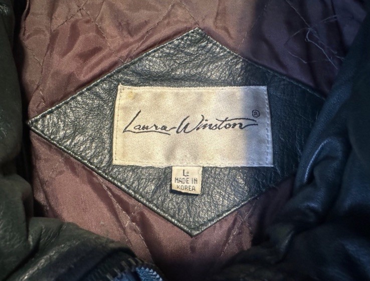 Vintage Laura Winston Leather Jacket Green Faux Fur Trim Parka Women’s Size L