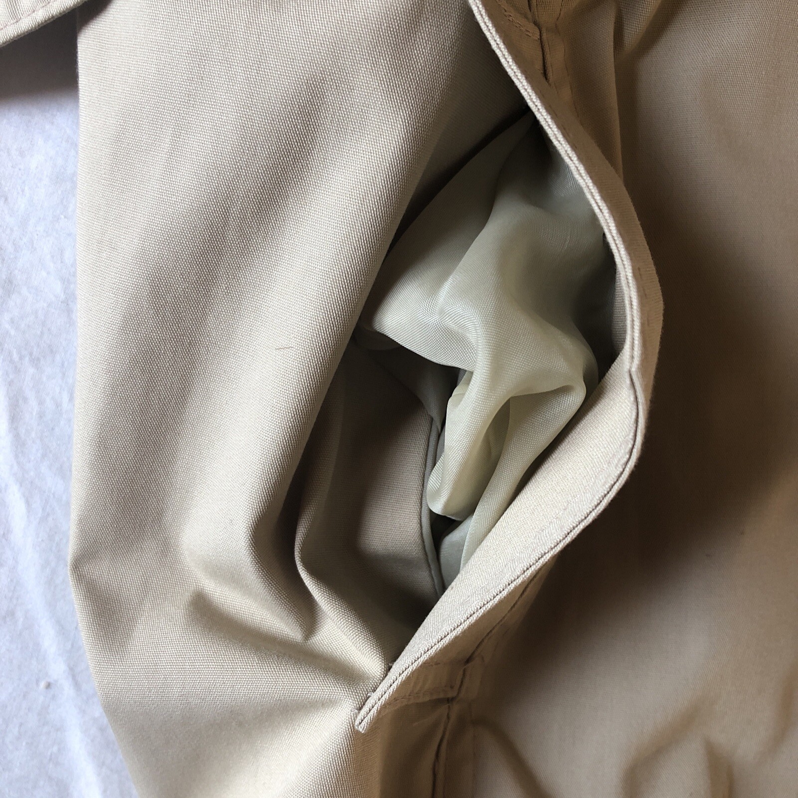 Vtg Sears Bazaar Jrs 9 Beige Khaki Trench Coat Pockets Belted Cinched Lined
