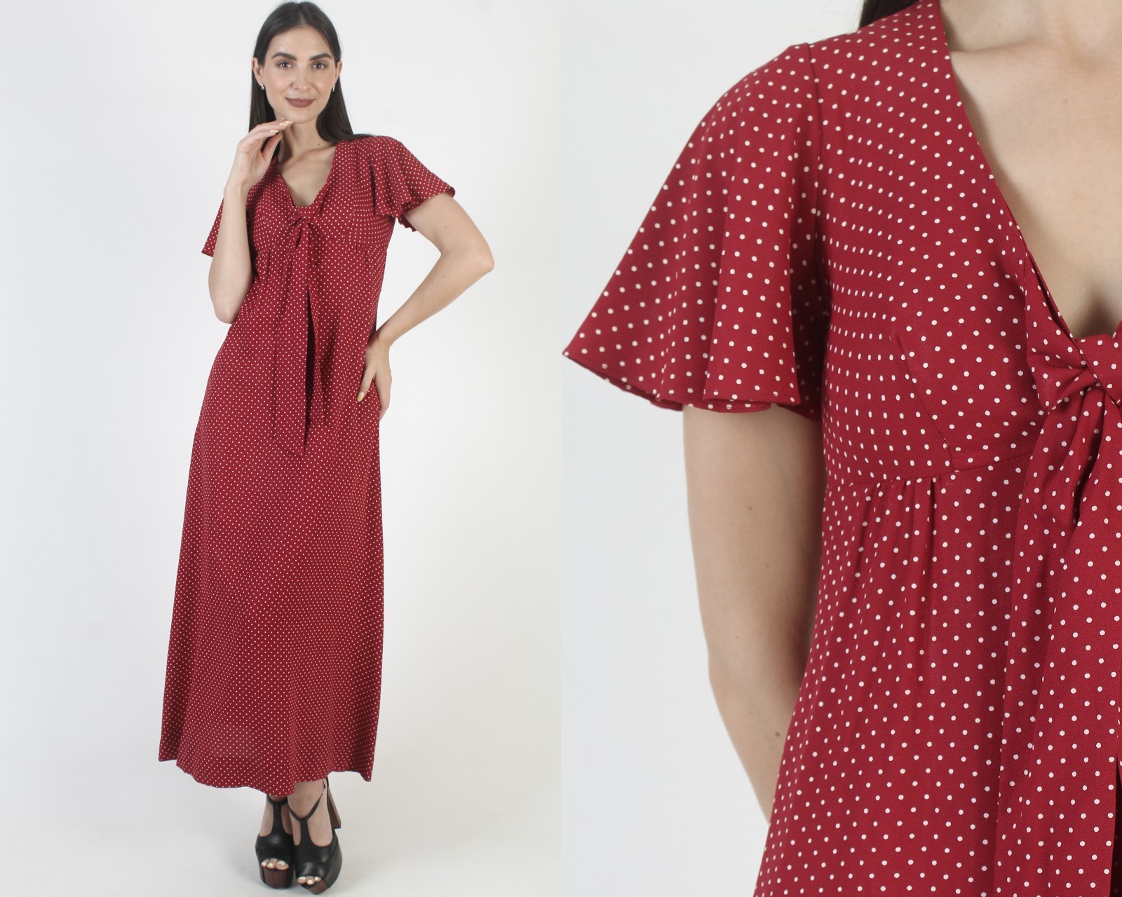Vtg Oops California Swiss Dot Dress Full Skirt Boho Prairie Cottage Sundress