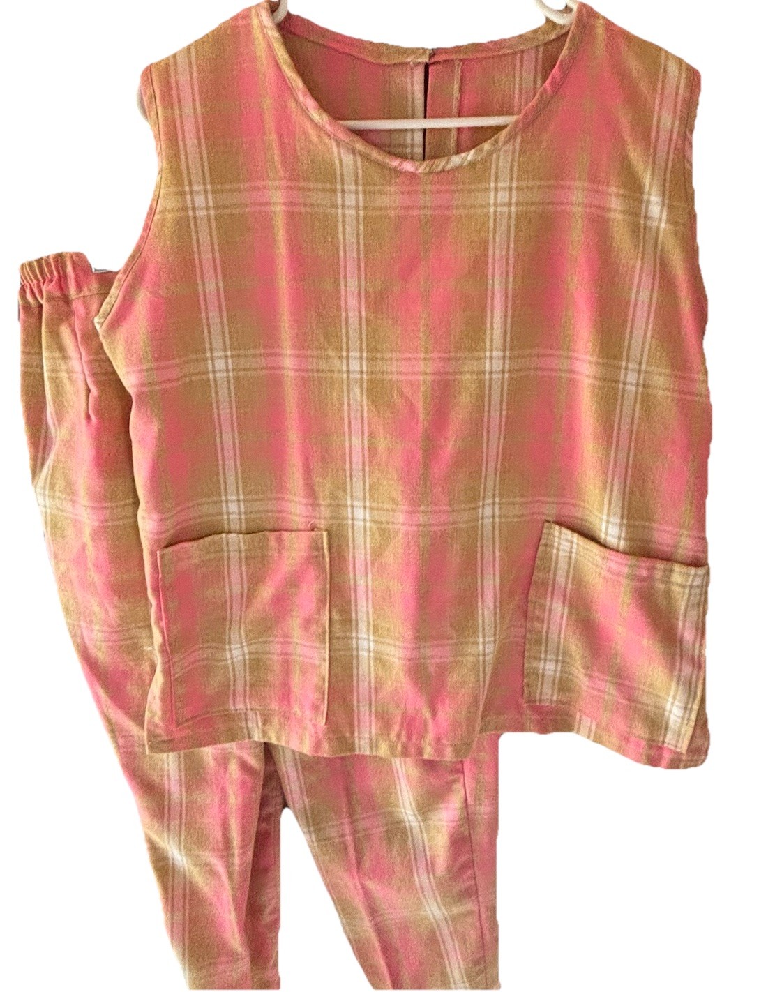 VINTAGE WOMEN’S HIPPIE OUTFIT 1960’S Pink Plaid Large CLASSY EUC