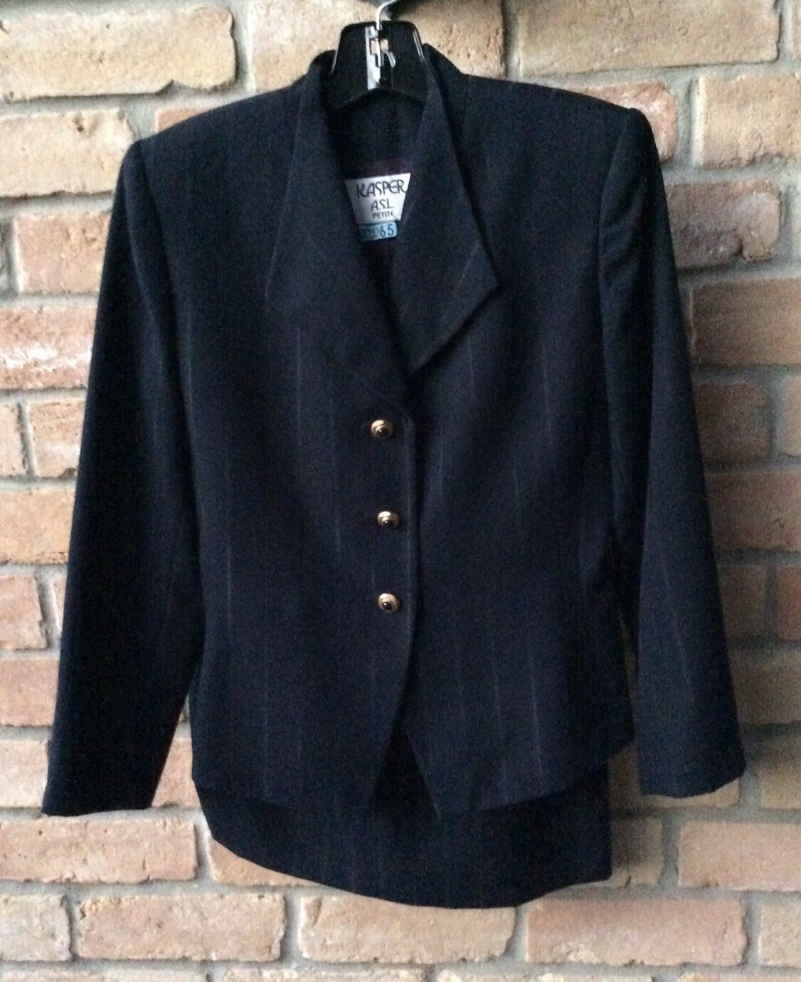 VTG 80s Kasper ASL Blue Pinstripe Pencil Skirt Power Suit 2 Pc Sz 2/4? PETITE