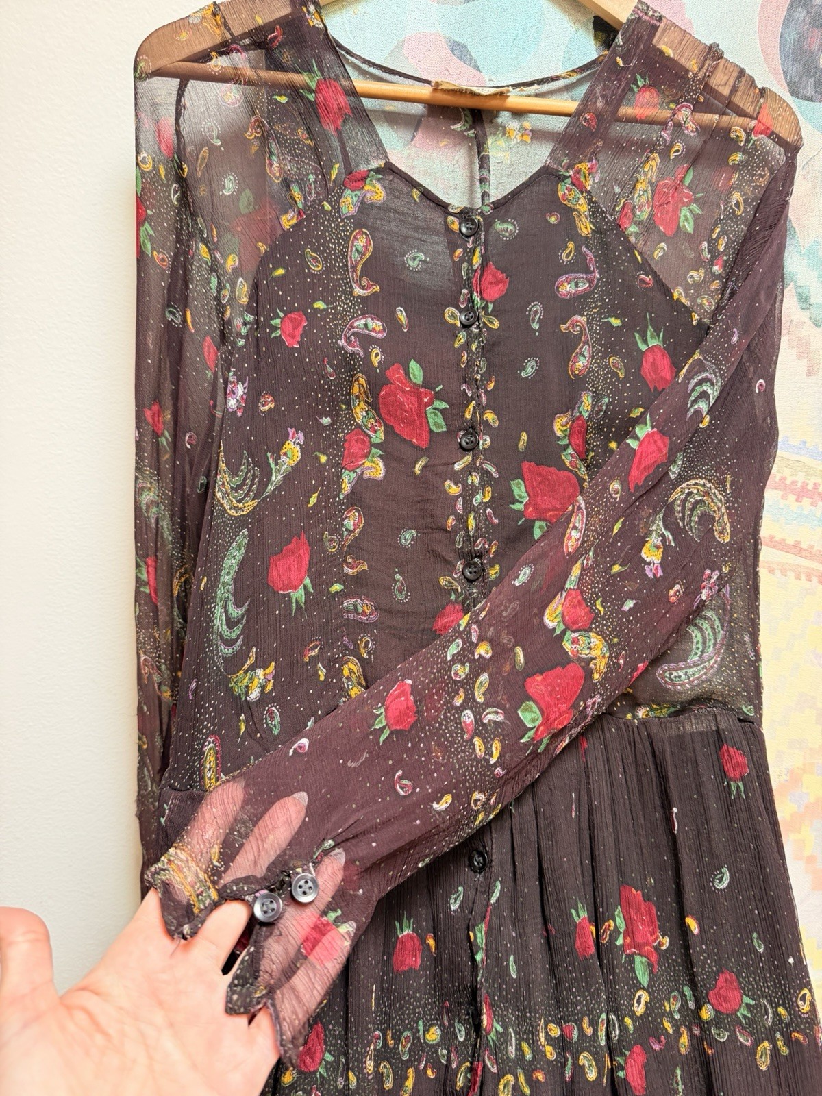 Late 1960s Vintage Miss Selfridge Indian paisley floral Maxi dress Size Medium