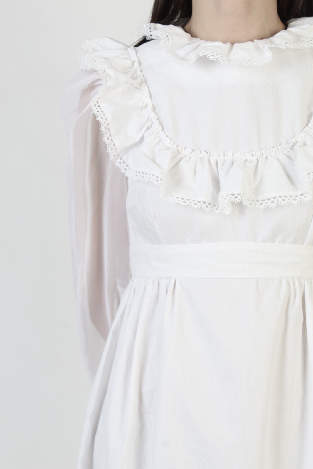 Vtg 70s White Swiss Dot Dress Victorian Wedding Bridal Prairie Long Prom Gown