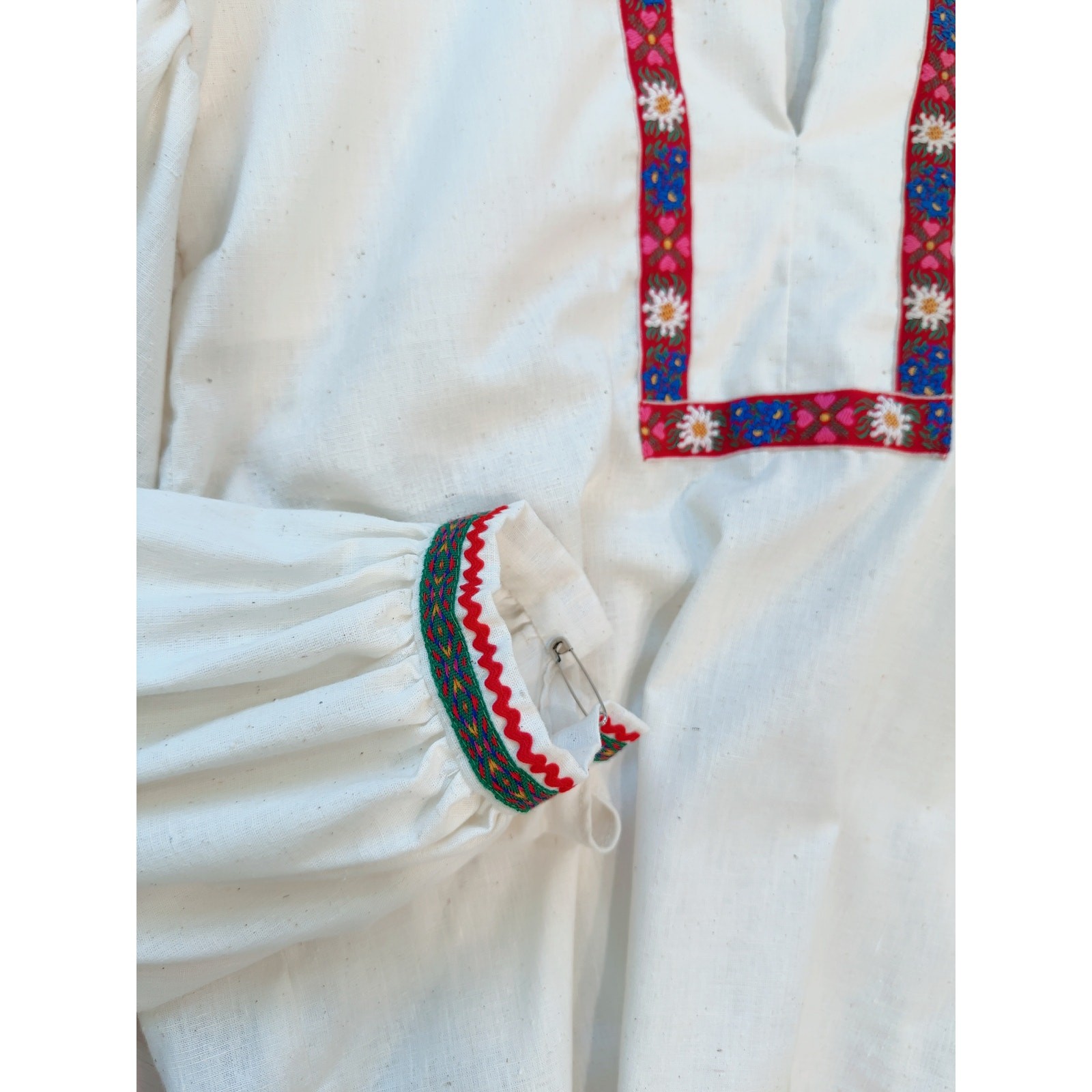 Vintage 70s Boho Peasant Blouse L XL Handmade Cotton Embroidered Folk Top
