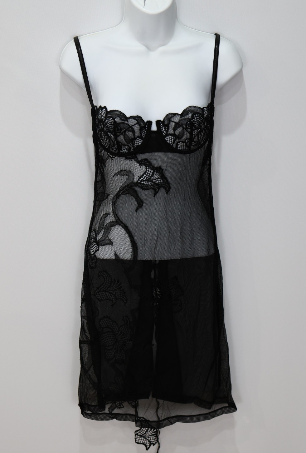 B0 MARVEL BY LA PERLA Blk Sheer Mesh Floral Strappy Corset Back Nightdress Sz 36