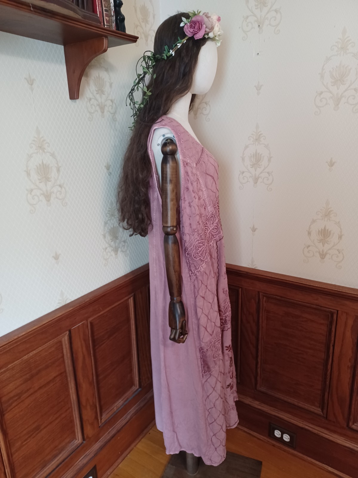 Vintage Pyramid Collection Rose Fairycore Boho Festival Embroidered Dress, 2X