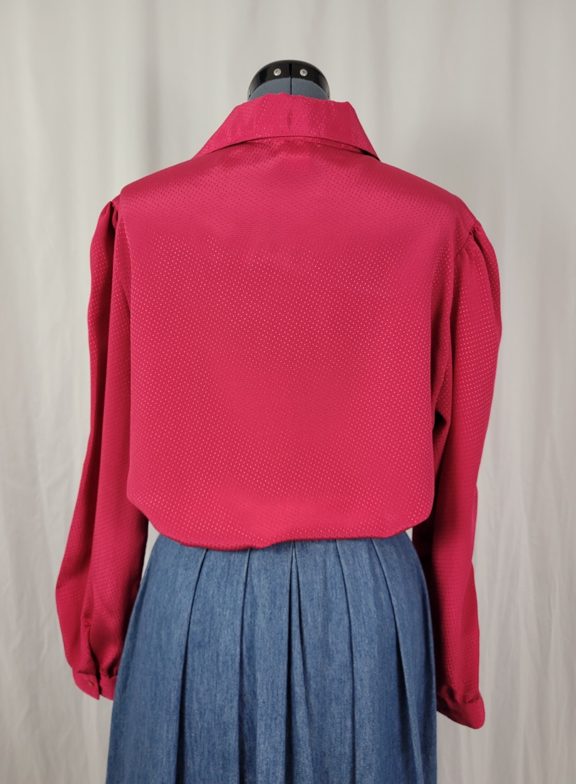 Vintage Paris Station Magenta Pink Polka Dot on Magenta Pink Blouse Size 16