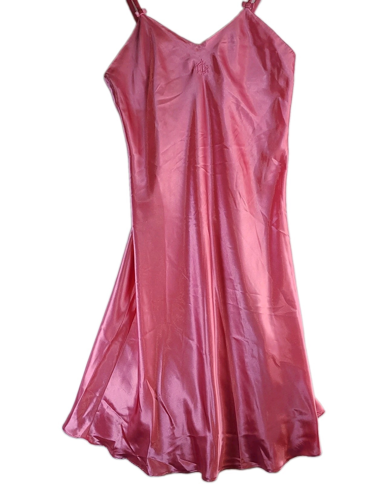 Vintage Christian Dior Lingerie Nightgown Silky Pink Satin CD embroidery SIze M