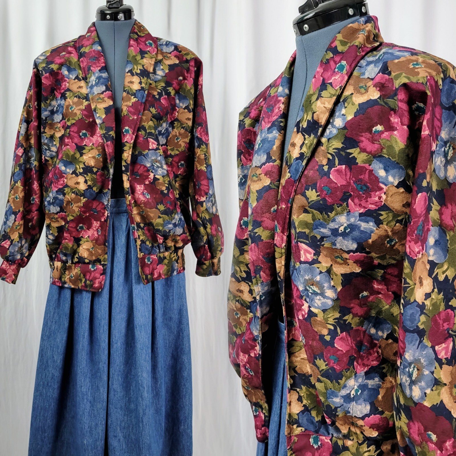 Vintage Alicia Muted Floral Synth Suede Jacket w Open Front Size 4P