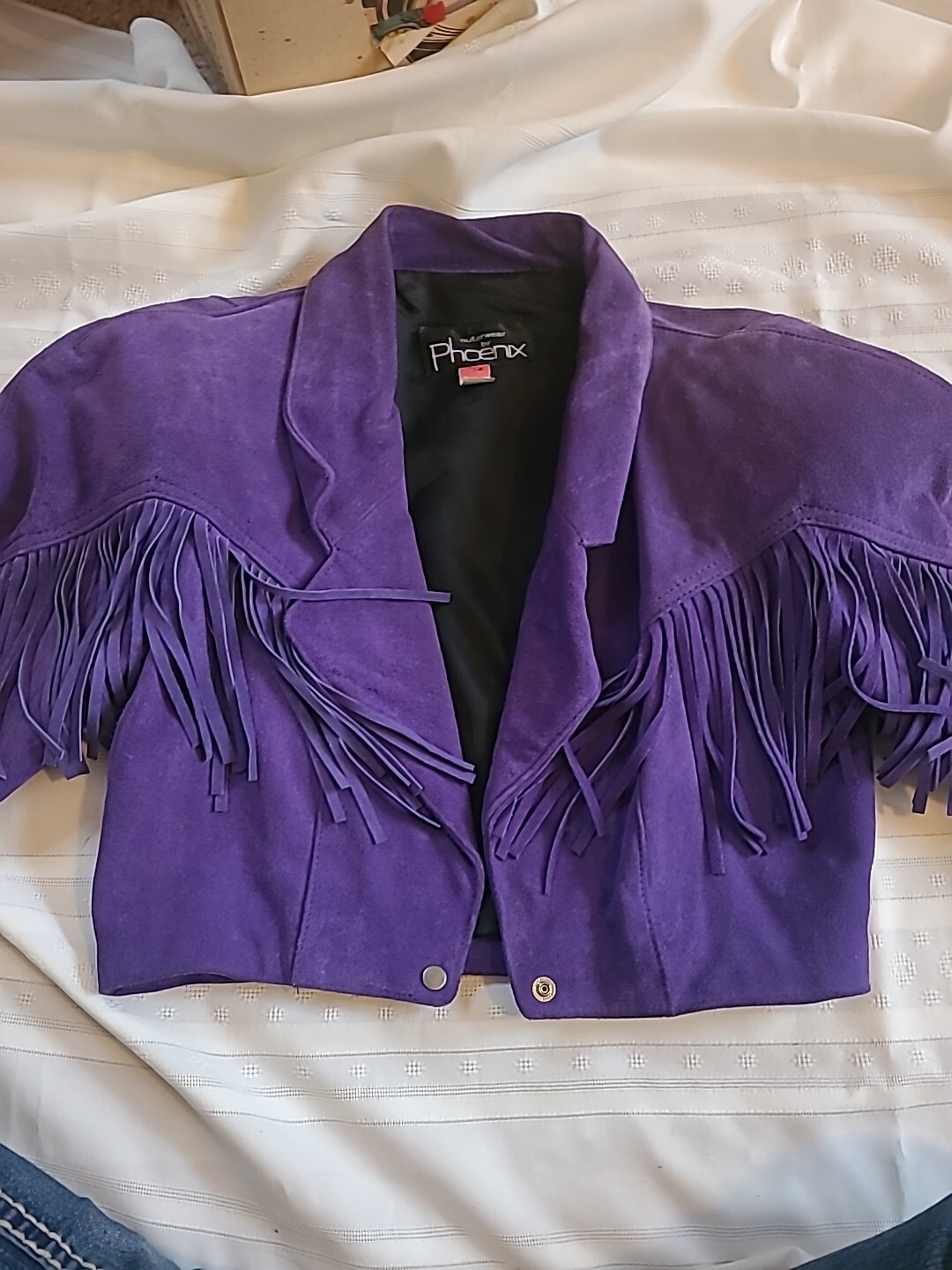 Outerwear by Phoenix vintage purple suede Fringed jacket cropped moto Biker 80s