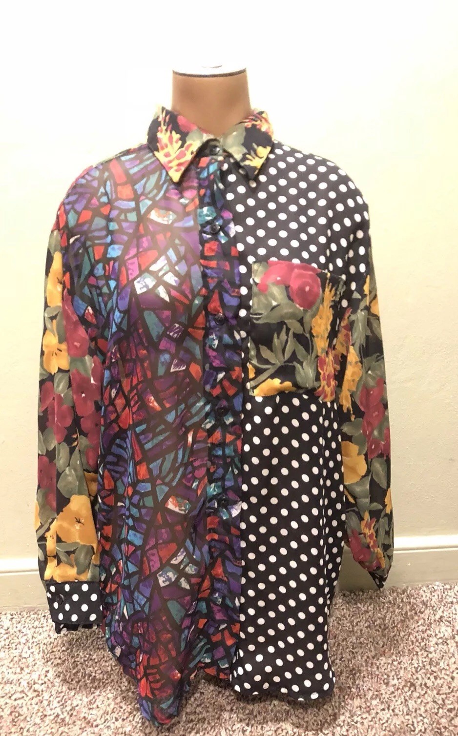 Sm Vintage 1980s-90s David Benjamin DB Sport Button Up Blouse Shirt Multi-print