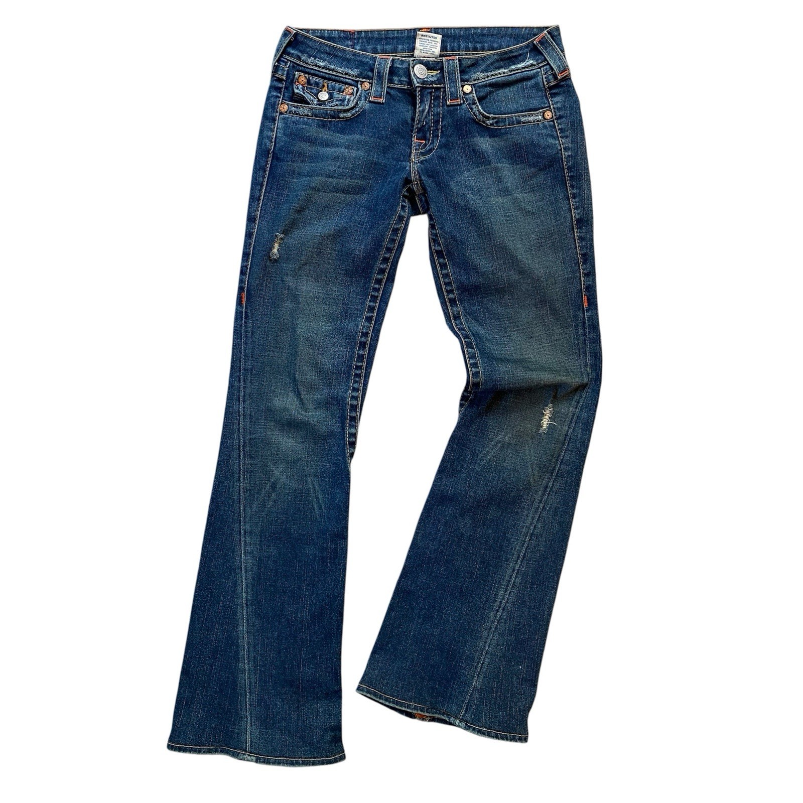 Vintage True Religion Flare/Boot Cut Distressed Low Rise Joey Jeans Size 27