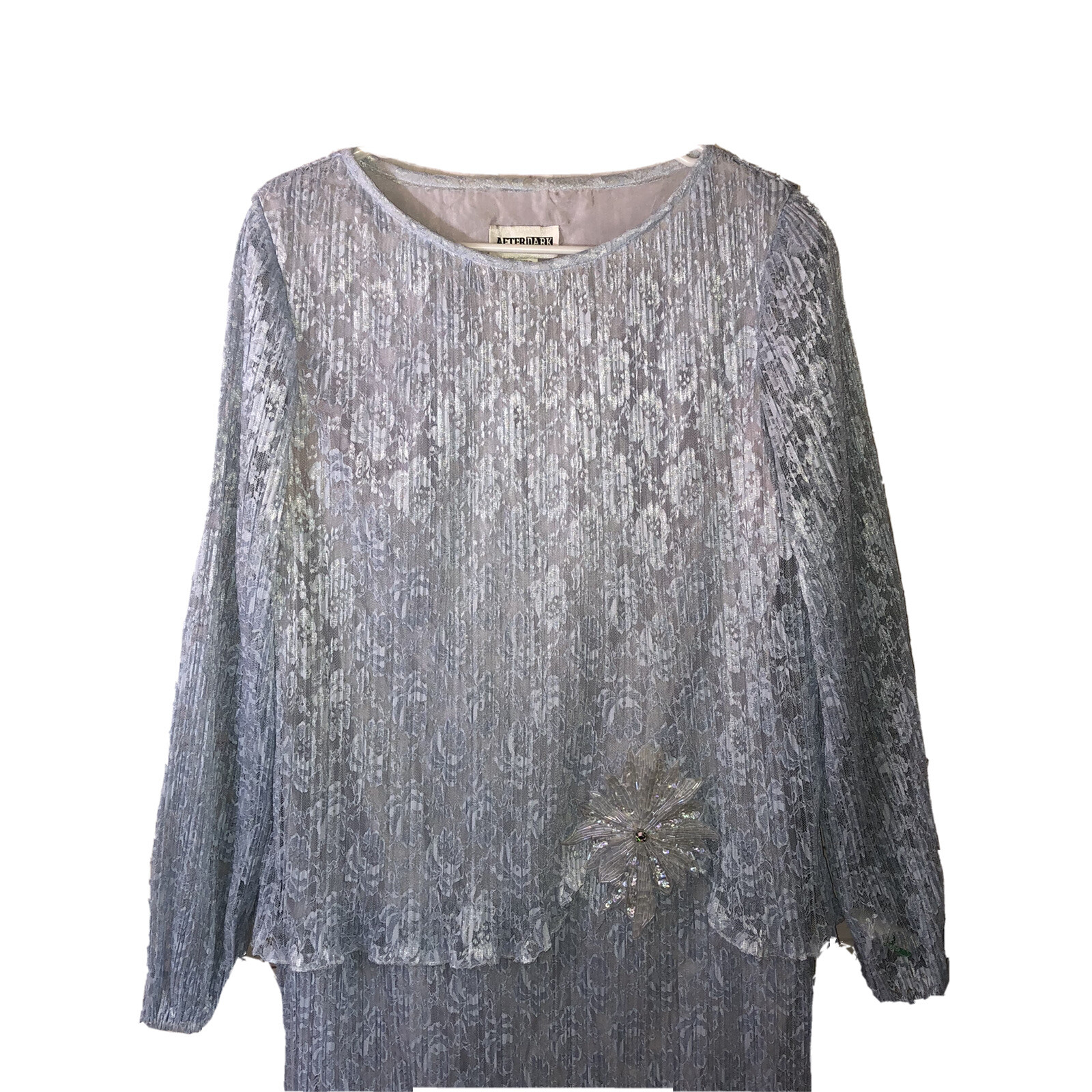 Vintage After Dark Lace Gown Sequin 9/10 1980’s Baby Blue S1
